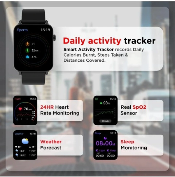 Boat boAt Wave Lite Smartwatch with 1.69" HD Display, Sleek Metal Body, HR & SpO2 Level Monitor, 140+ Watch Faces, Activity Tracker, Multiple Sports Modes, IP68 & 7 Days Battery Life(Active Black) - Dark Blue