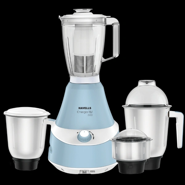 Havells ENERGIA BLUE 4 JAR 750 W MIXER GRINDER - Blue, India, 8509, 7 Days, 5 YEARS ON MOTOR 2 YEARS ON BODY, Customer Care No.08045 77 1313 Email-id: customercare@havells.com  