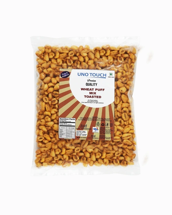 UNO TOUCH  Uno Touch Wheat Puff Roasted  - India , 3 Months From Manufacturing , Email: care@unotouch.com Phone: 9820957825, Puffed Wheat, Peanuts, Gram Flour, Puffed Rice, Curry Leaves, Dry Mango Powder, Split Gram Dal, Non Returnable , 180g, Keep away from direct sunlight.