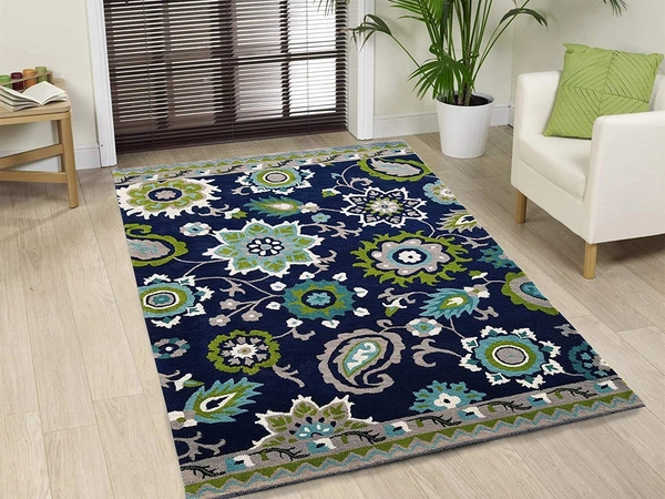 Handmade Traditional Design Woollen Carpets For Living Room - Navy Blue, 5x8