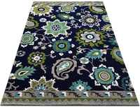 Handmade Traditional Design Woollen Carpets For Living Room - Navy Blue, 5x8