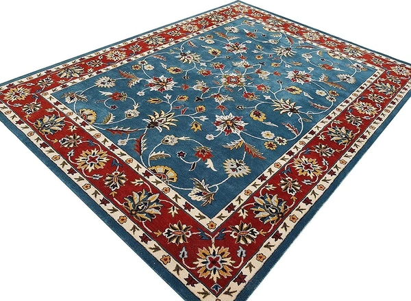 Handmade Traditional Design Woollen Carpets For Living Room - Blue, 5x8