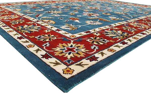 Handmade Traditional Design Woollen Carpets For Living Room - Blue, 5x8