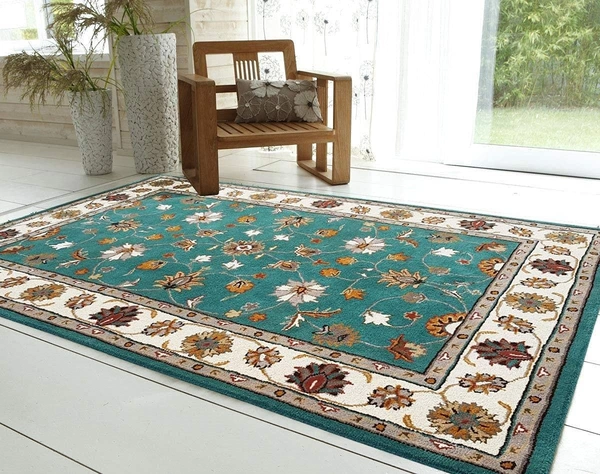 Handmade Traditional Design Woollen Carpets For Living Room - Teal, 5x8