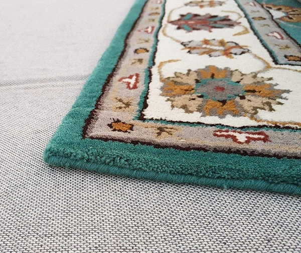 Handmade Traditional Design Woollen Carpets For Living Room - Teal, 5x8