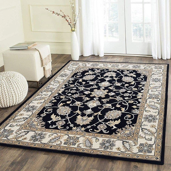 Handmade Traditional Design Woollen Carpets For Living Room - Black, 5x8