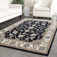 Handmade Traditional Design Woollen Carpets For Living Room - Black, 5x8
