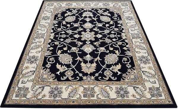 Handmade Traditional Design Woollen Carpets For Living Room - Black, 5x8