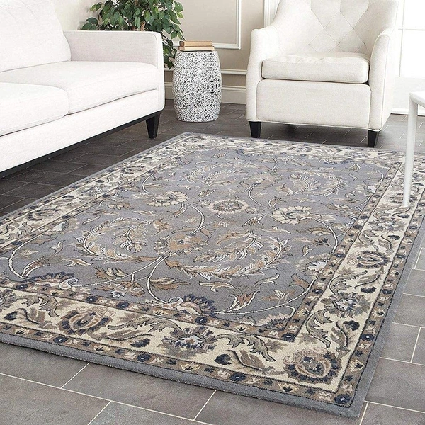 Handmade Traditional Design Woollen Carpets For Living Room - Grey, 5x8