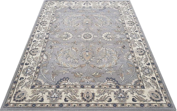 Handmade Traditional Design Woollen Carpets For Living Room - Grey, 5x8