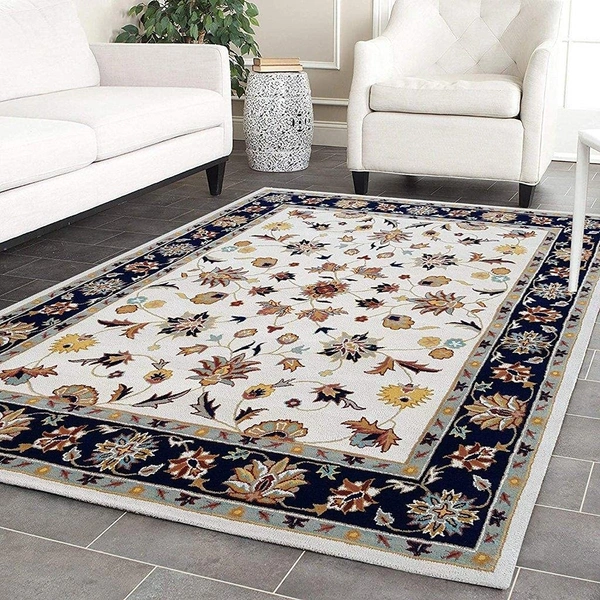 Handmade Traditional Design Woollen Carpets For Living Room - White, 5x8