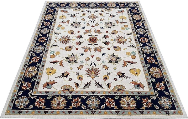Handmade Traditional Design Woollen Carpets For Living Room - White, 5x8