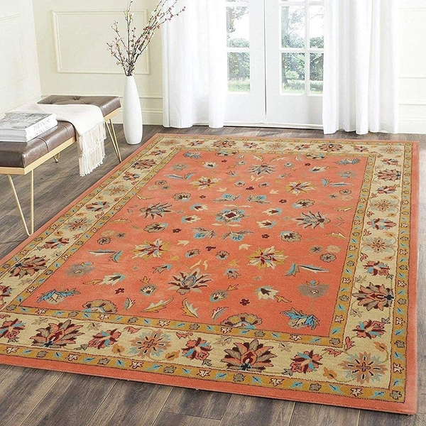 Handmade Traditional Design Woollen Carpets For Living Room - rust, 5x8