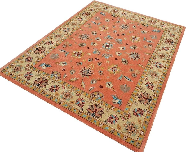 Handmade Traditional Design Woollen Carpets For Living Room - rust, 5x8