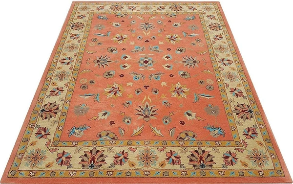 Handmade Traditional Design Woollen Carpets For Living Room - rust, 5x8