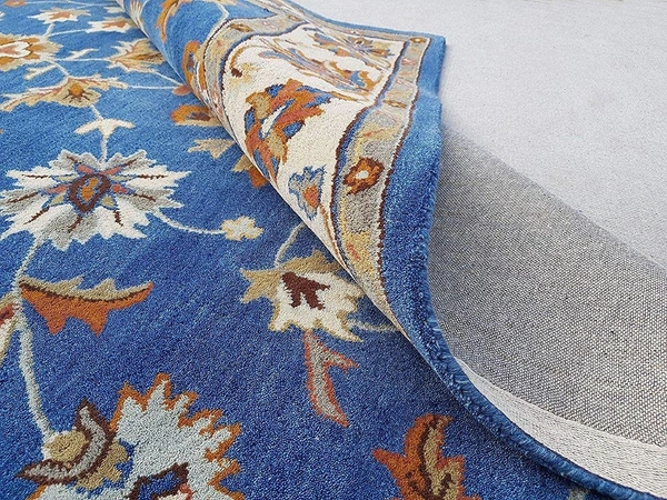 Handmade Traditional Design Woollen Carpets For Living Room - Royal Blue, 5x8