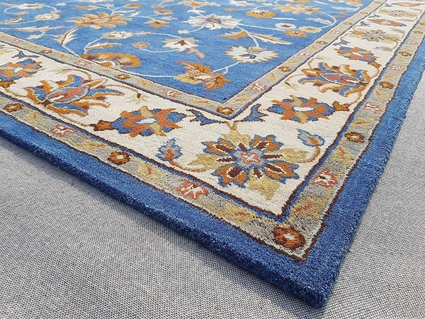 Handmade Traditional Design Woollen Carpets For Living Room - Royal Blue, 5x8