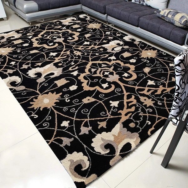 Handmade Traditional Design Woollen Carpets For Living Room - Black, 5x8