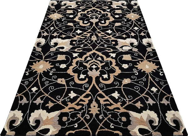 Handmade Traditional Design Woollen Carpets For Living Room - Black, 5x8