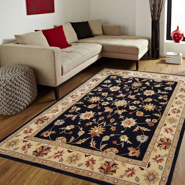 Handmade Traditional Design Woollen Carpets For Living Room - Black, 5x8