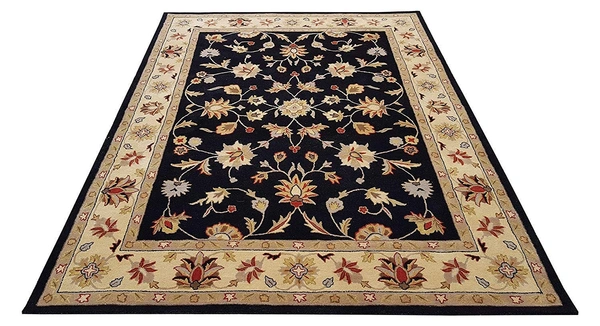 Handmade Traditional Design Woollen Carpets For Living Room - Black, 5x8