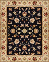 Handmade Traditional Design Woollen Carpets For Living Room - Black, 5x8
