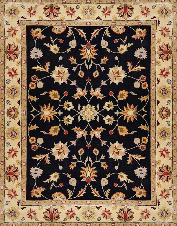 Handmade Traditional Design Woollen Carpets For Living Room - Black, 5x8