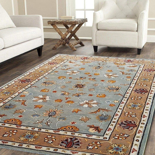 Handmade Traditional Design Woollen Carpets For Living Room - 5x8, grey