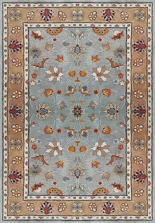 Handmade Traditional Design Woollen Carpets For Living Room - 5x8, grey