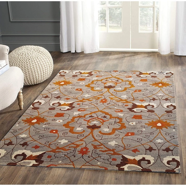 Handmade Traditional Design Woollen Carpets For Living Room - grey, 5x8