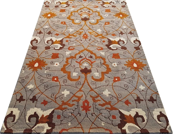 Handmade Traditional Design Woollen Carpets For Living Room - grey, 5x8