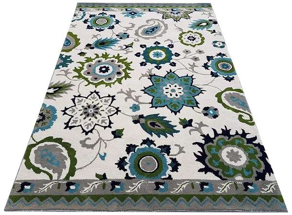 Handmade Traditional Design Woollen Carpets For Living Room - Off White, 5x8