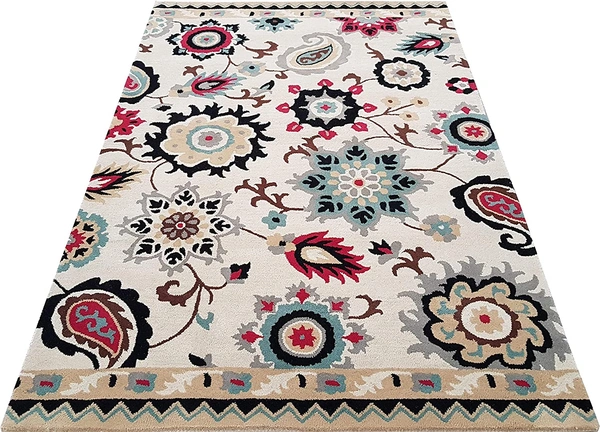 Handmade Traditional Design Woollen Carpets For Living Room - White, 5x8