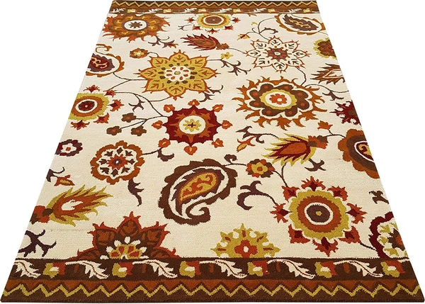 Handmade Traditional Design Woollen Carpets For Living Room - beige, 5x8