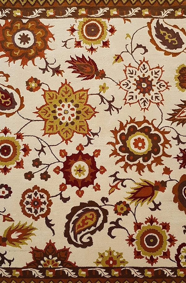 Handmade Traditional Design Woollen Carpets For Living Room - beige, 5x8