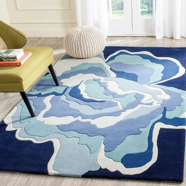 Handmade Modern Design Woollen Carpets For Living Room - 5x8, Navy Blue