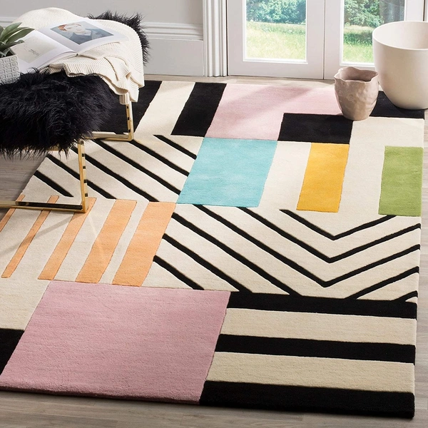 Handmade Modern Design Woollen Carpets For Living Room - multi, 5x8.