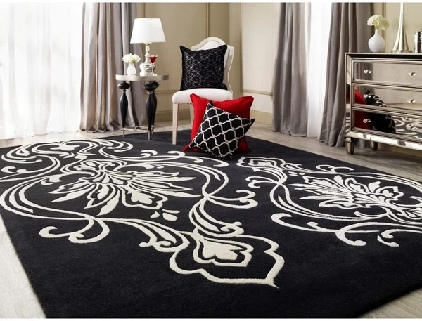 Handmade Modern Design Woollen Carpets For Living Room - Black, 5x8