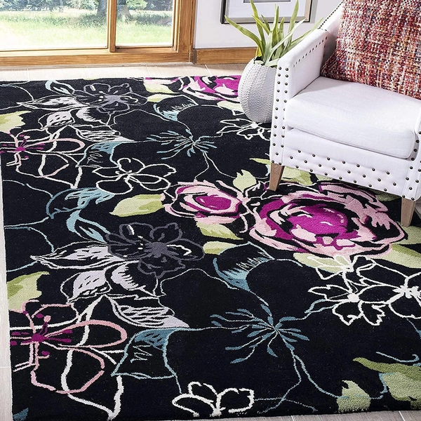 Handmade Modern Design Woollen Carpets For Living Room - Black, 5x8