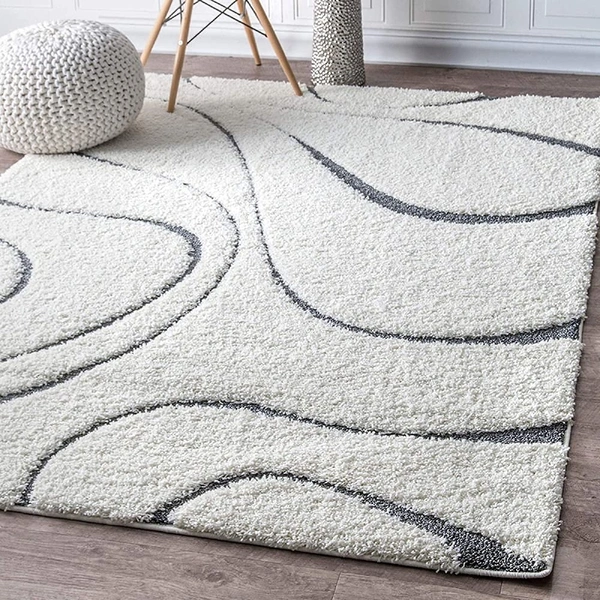 Handmade Modern Design Shaggy, Soft Carpets For Living Room. - 5x8, White