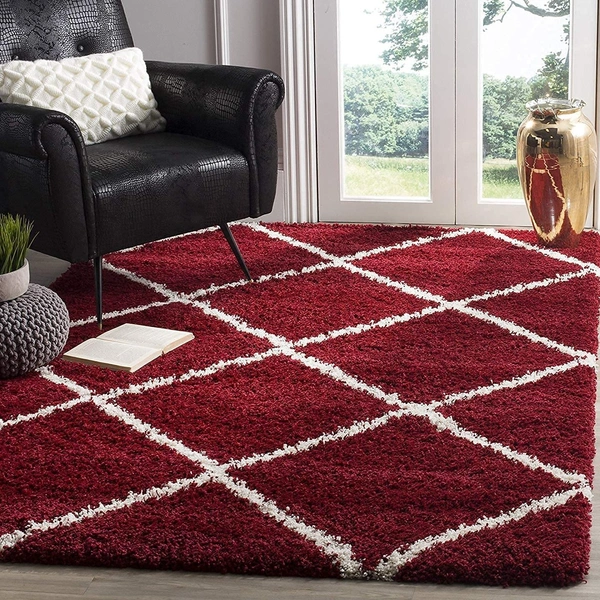 Handmade Modern Design Shaggy, Soft Carpets For Living Room. - red, 5x8