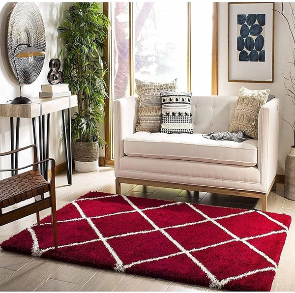 Handmade Modern Design Shaggy, Soft Carpets For Living Room. - red, 5x8
