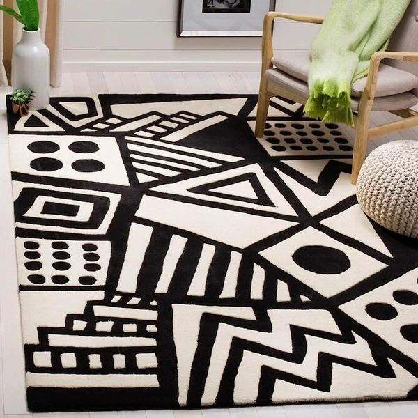 Handmade Modern Design Woollen Carpets For Living Room - Black