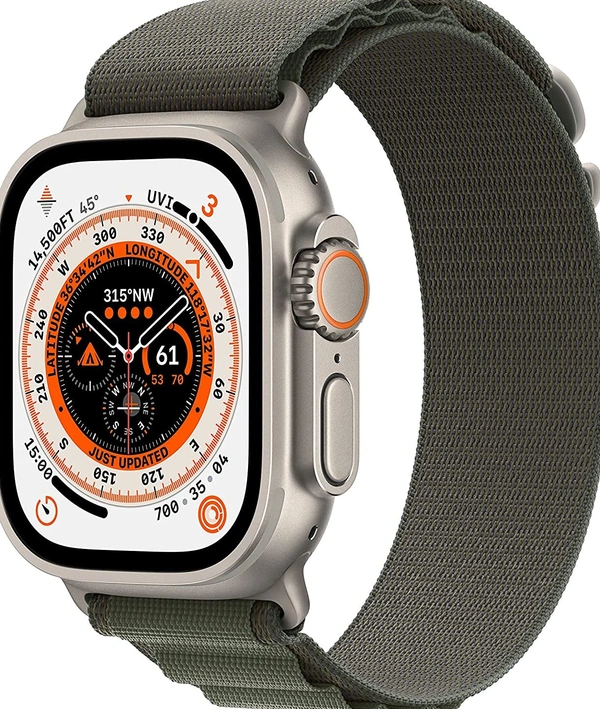 Apple Watch Ultra GPS + Cellular, 49mm Titanium Case with Green Alpine Loop - Large