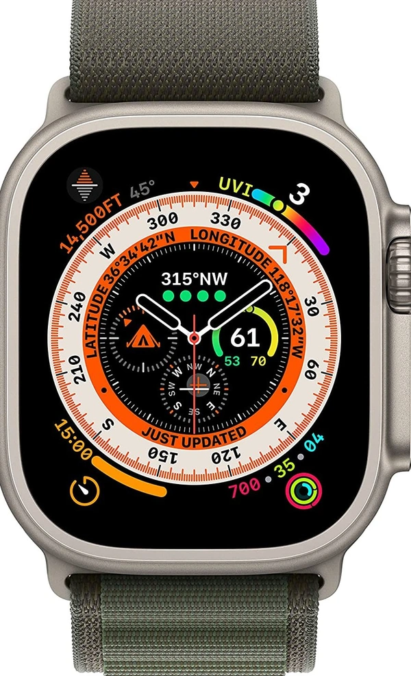 Apple Watch Ultra GPS + Cellular, 49mm Titanium Case with Green Alpine Loop - Large