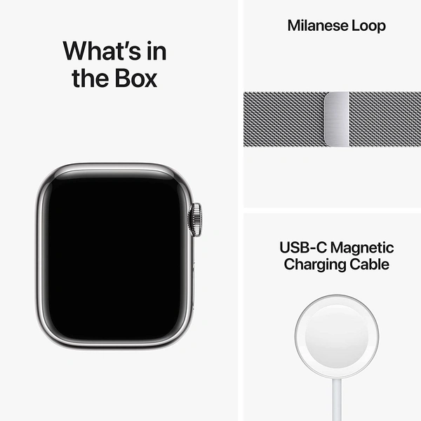 Apple Watch Series 8 GPS + Cellular 41mm Silver Stainless Steel Case with Silver Milanese Loop