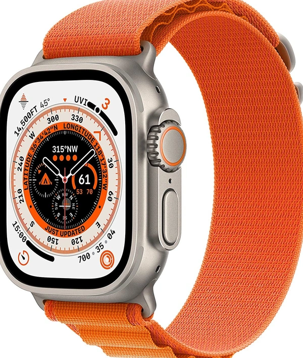 Apple Watch Ultra GPS + Cellular, 49mm Titanium Case with Orange Alpine Loop - Small
