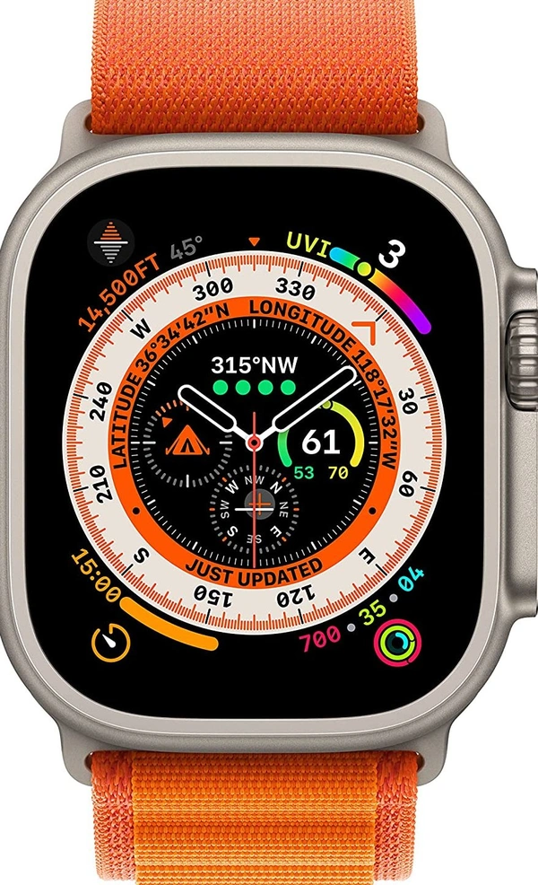 Apple Watch Ultra GPS + Cellular, 49mm Titanium Case with Orange Alpine Loop - Small