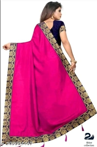 Product Name: *Vichitra silk saree Cotton Silk Cream Simple Lace border Saree With blouse