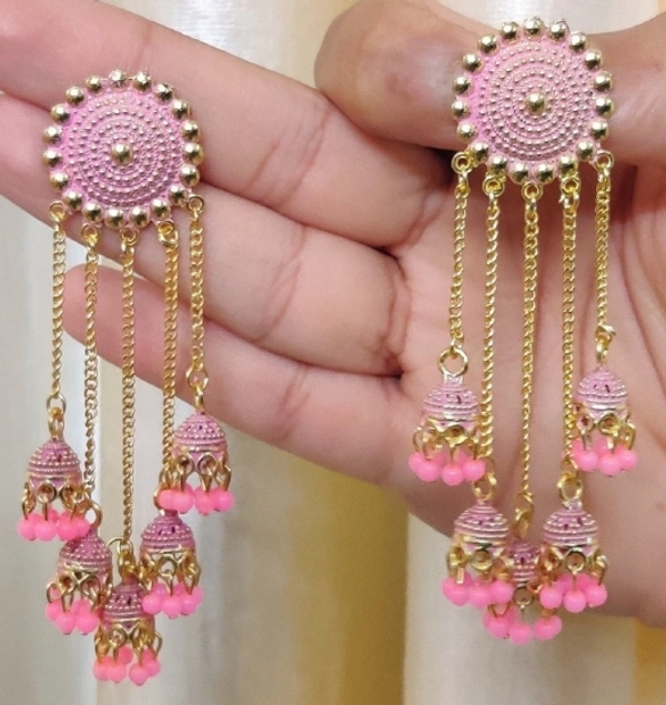 5 Layer Latkan Earring For Girls and Women. (Pink Color) Brass Jhumki Earring